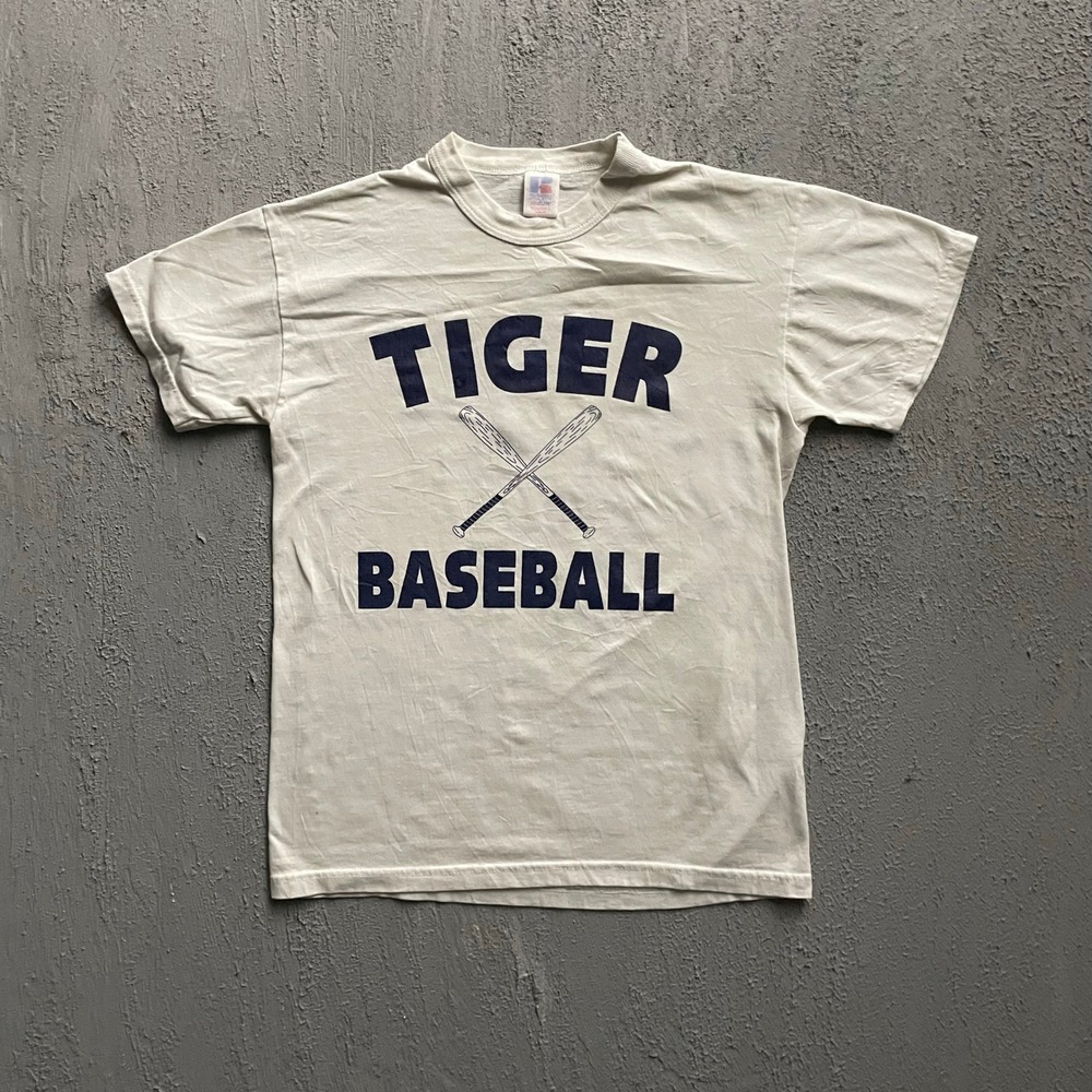 Vintage Pizza Hut Tiger Baseball T Shirt Youth Large White 90s Russell Athletic